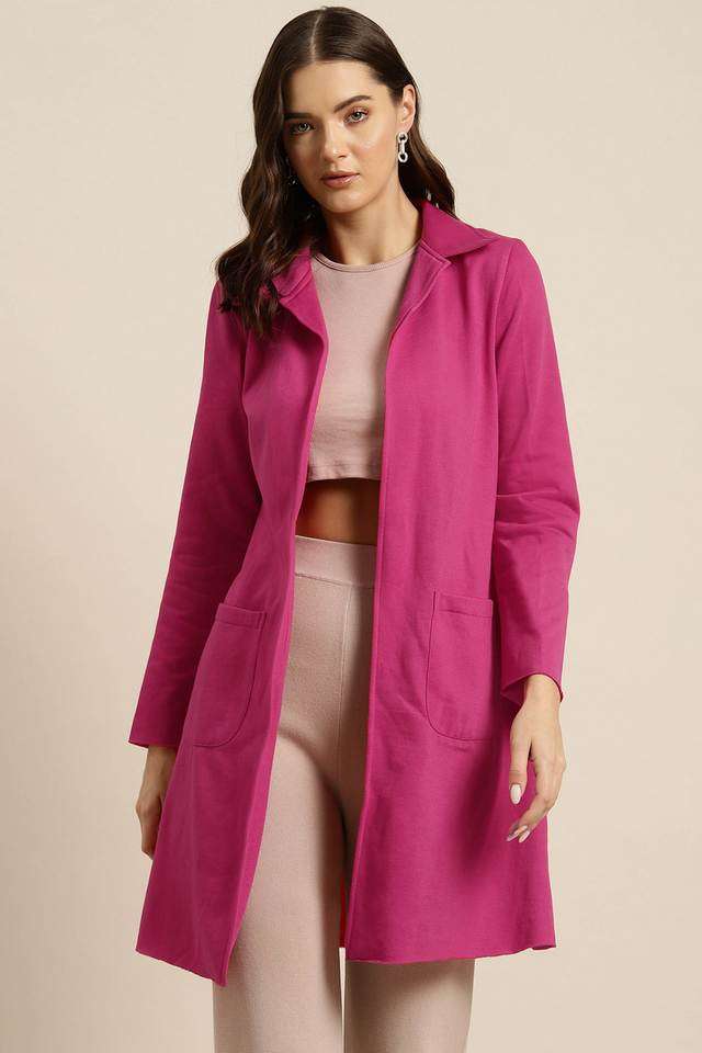 qurvii Solid Collared Polyester Women Coat-picture-40