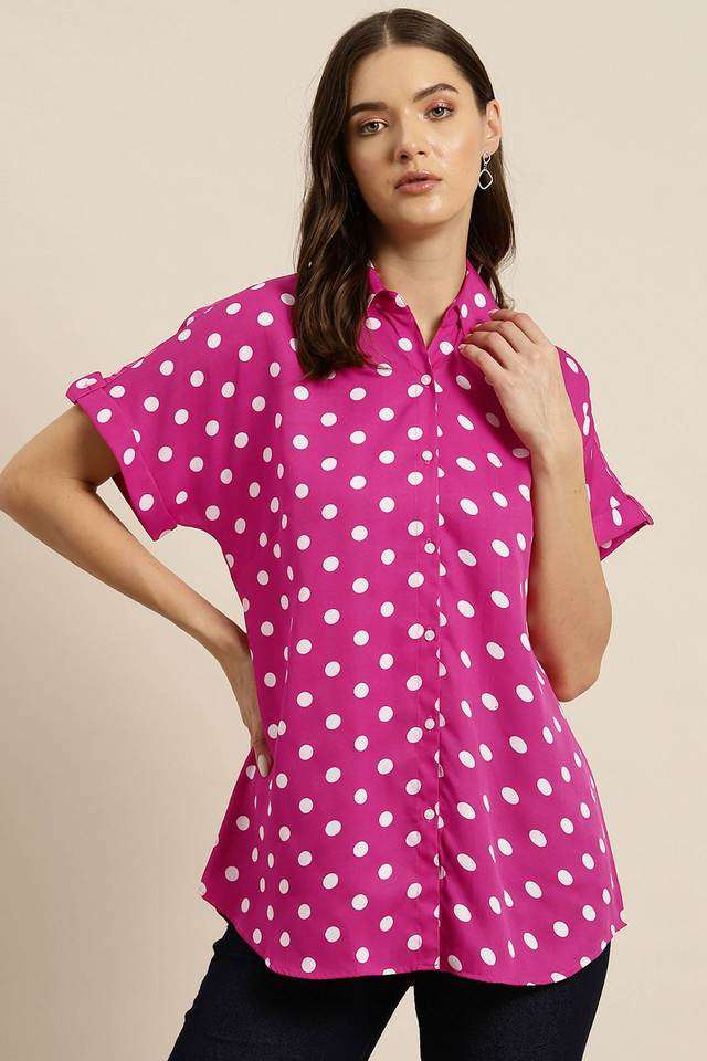 qurvii Polka Dots Crepe Women Casual Wear Shirt-picture-14
