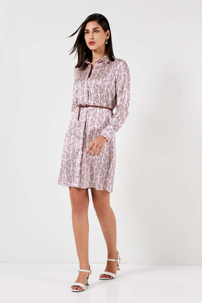 Printed-Collared-Polyester-Women-s-Dress