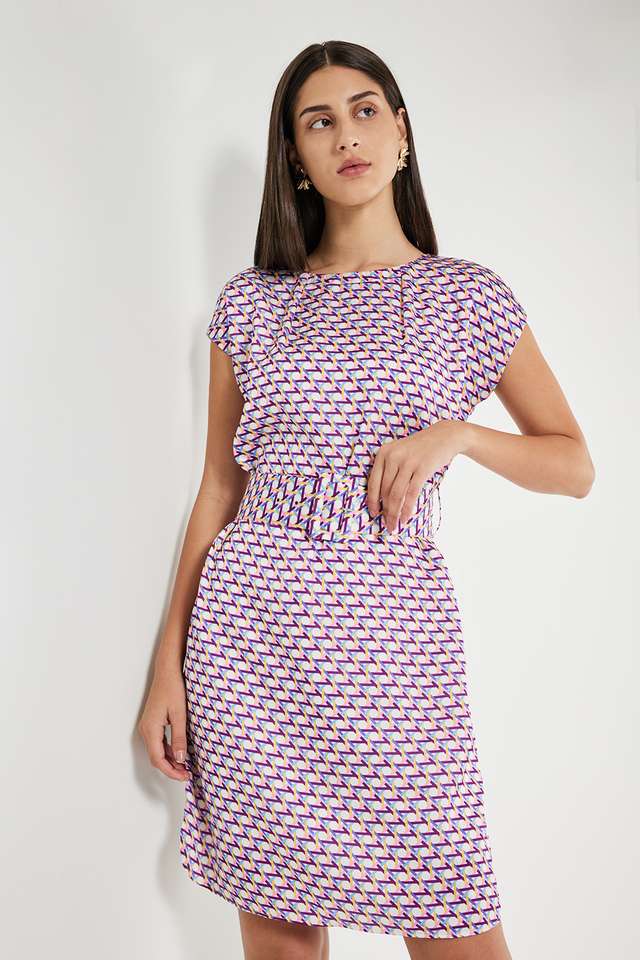 Printed-Round-Neck-Polyester-Women-s-Dress