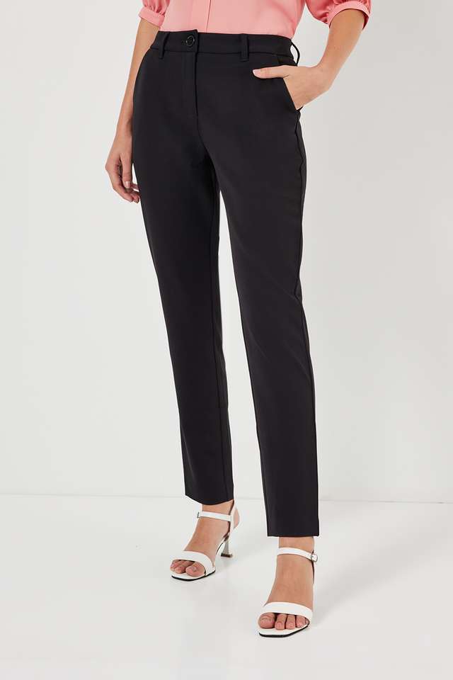 Solid-Tailored-Fit-Blended-Fabric-Women-s-Formal-Wear-Trousers