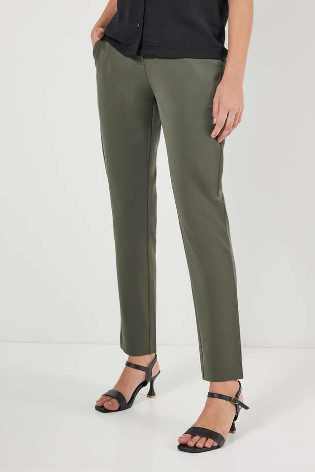 Solid-Tailored-Fit-Blended-Fabric-Women-s-Formal-Wear-Trousers