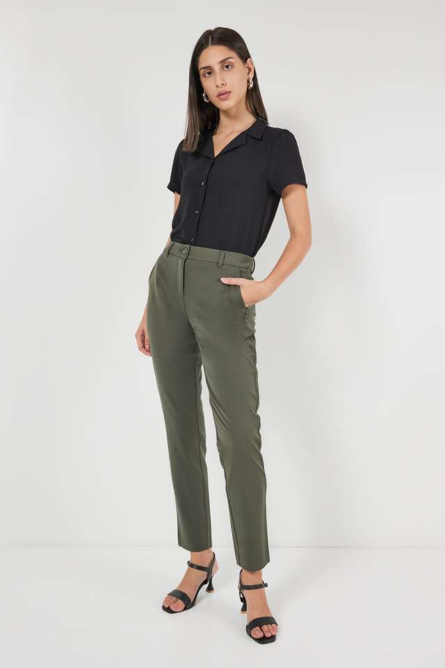 Solid-Tailored-Fit-Blended-Fabric-Women-s-Formal-Wear-Trousers
