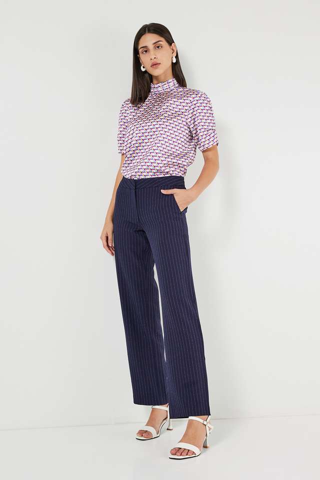 Stripes-Tailored-Fit-Blended-Fabric-Women-s-Formal-Wear-Trousers