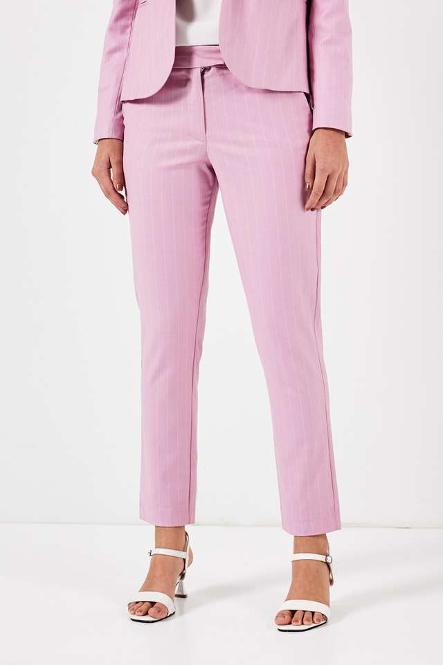 Stripes-Tailored-Fit-Blended-Fabric-Women-s-Formal-Wear-Trousers