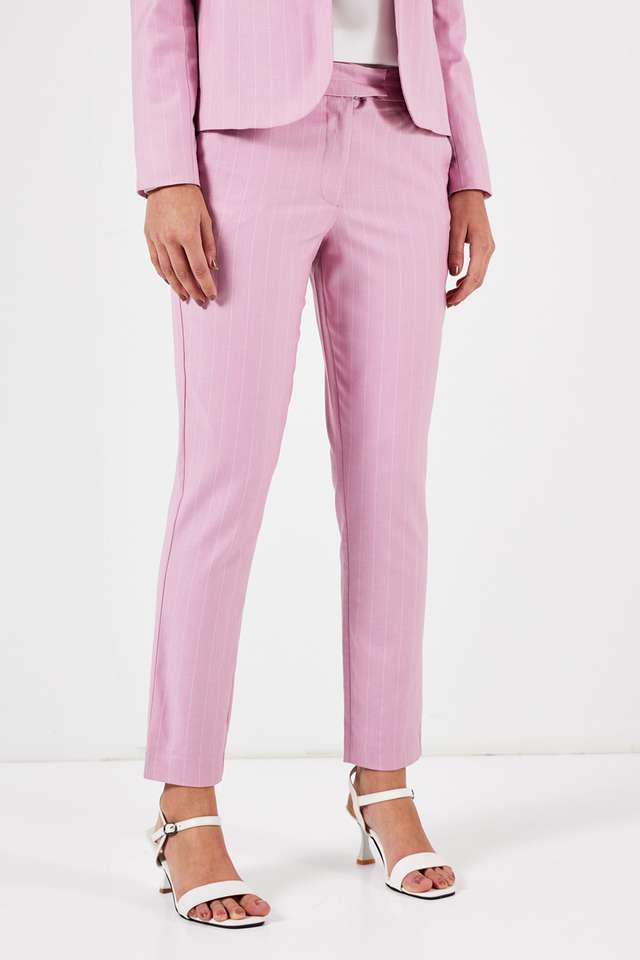 Stripes-Tailored-Fit-Blended-Fabric-Women-s-Formal-Wear-Trousers