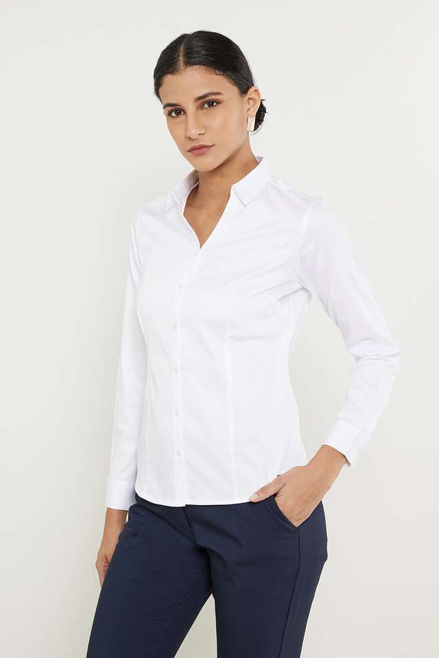 Solid-Collared-Cotton-Women-s-Formal-Wear-Shirt