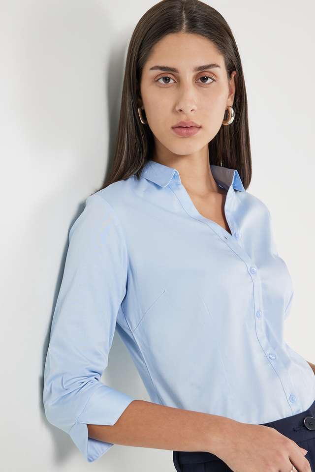 Solid-Collared-Cotton-Women-s-Formal-Wear-Shirt