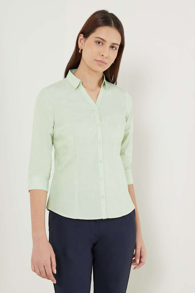 Solid-Collared-Cotton-Women-s-Formal-Wear-Shirt
