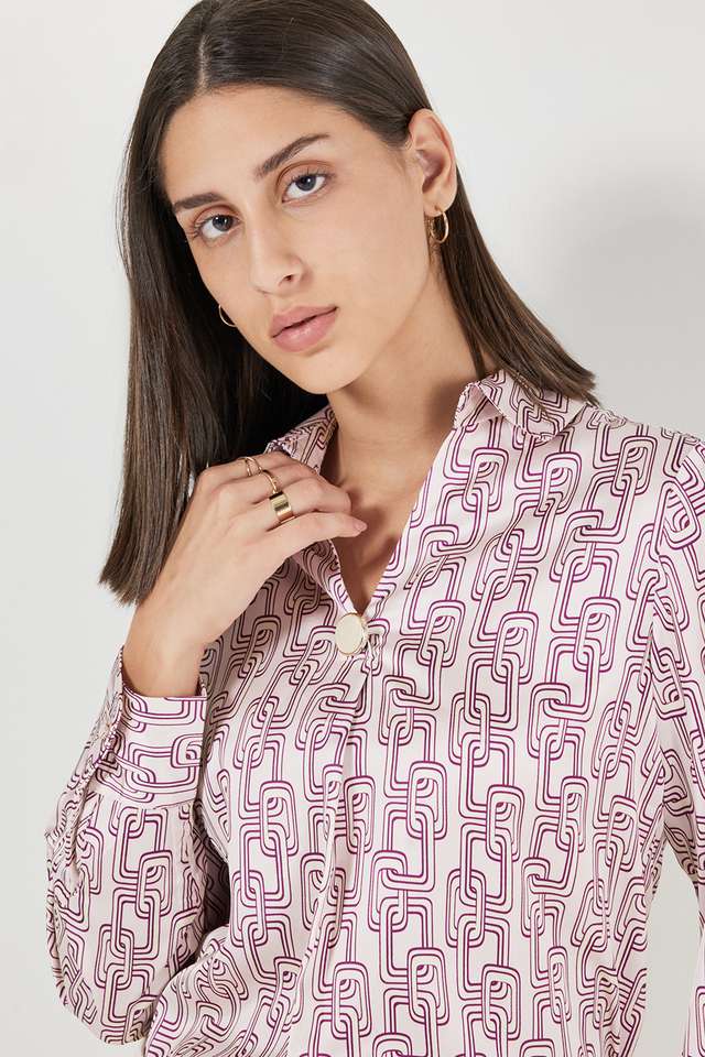 Printed-Polyester-Collared-Women-s-Top