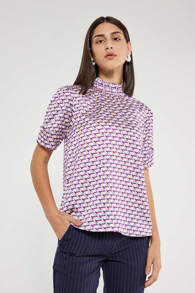Printed-Polyester-High-Neck-Women-s-Top