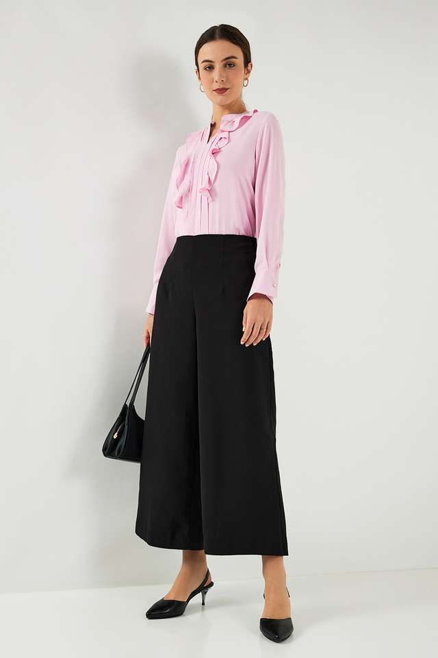Solid-Polyester-Round-Neck-Women-Top