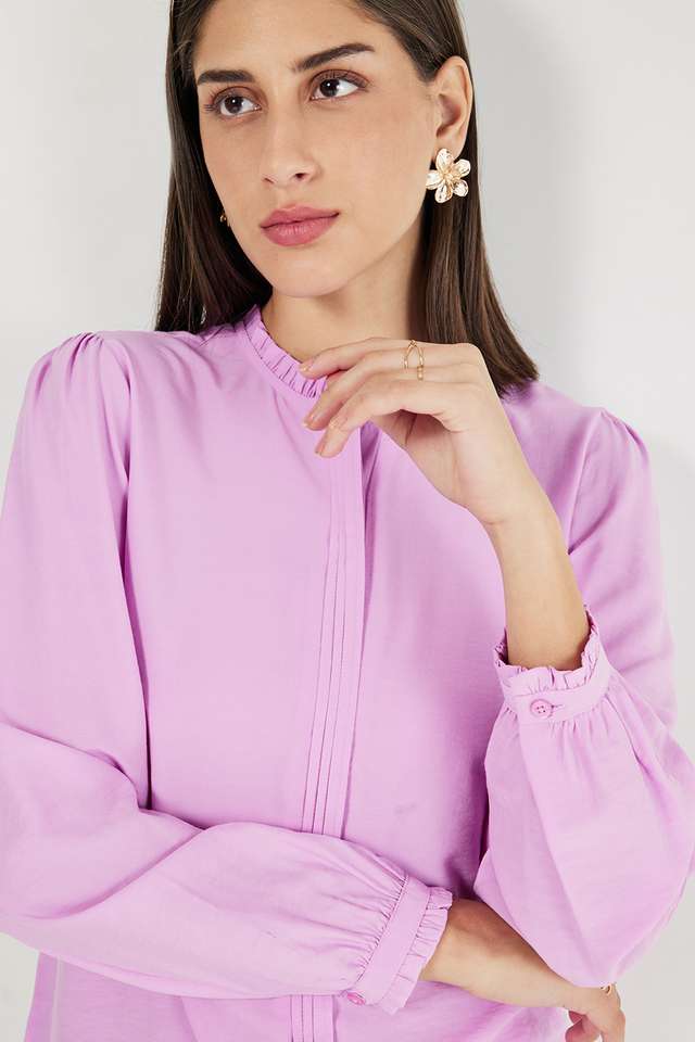 Solid-Blended-Fabric-Round-Neck-Women-s-Top