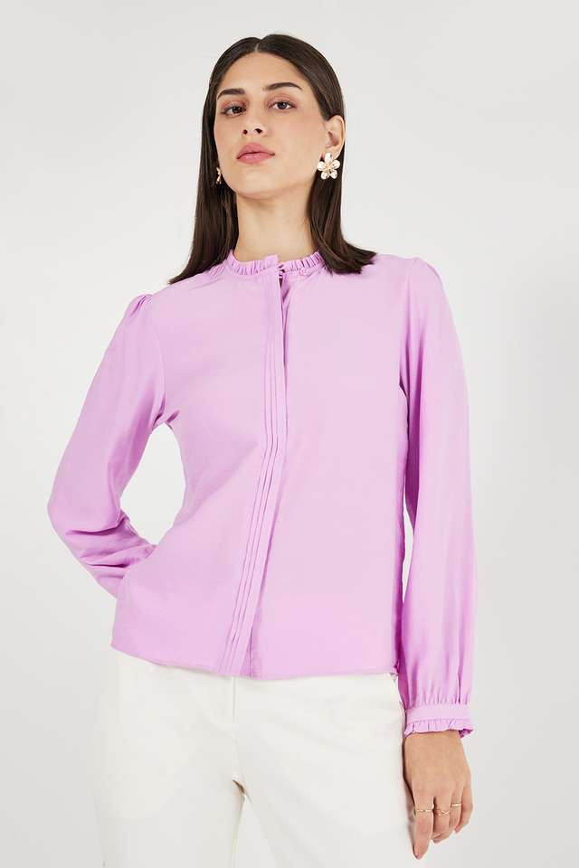 Solid-Blended-Fabric-Round-Neck-Women-s-Top