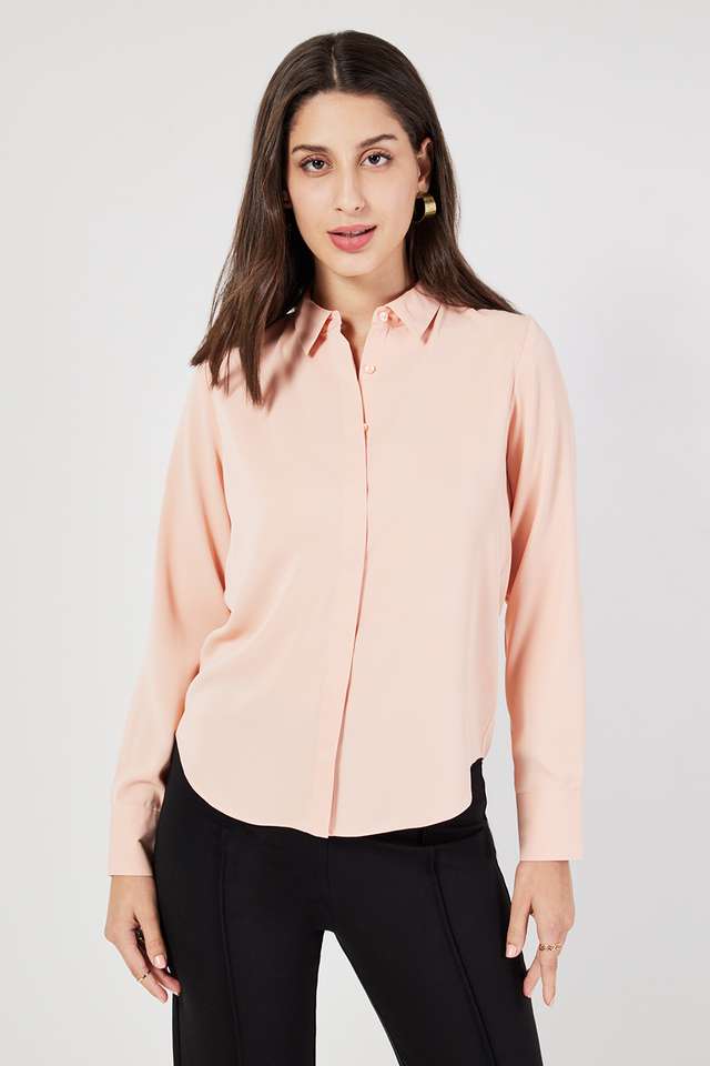 Solid-Polyester-Collared-Women-s-Top