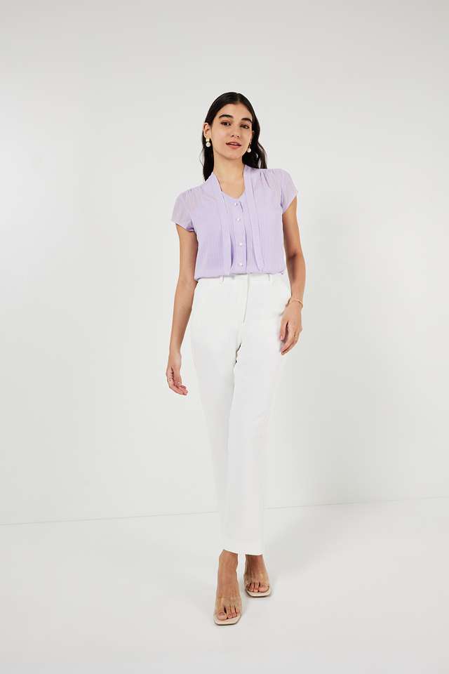 Solid-Polyester-Tie-Up-Neck-Women-s-Top