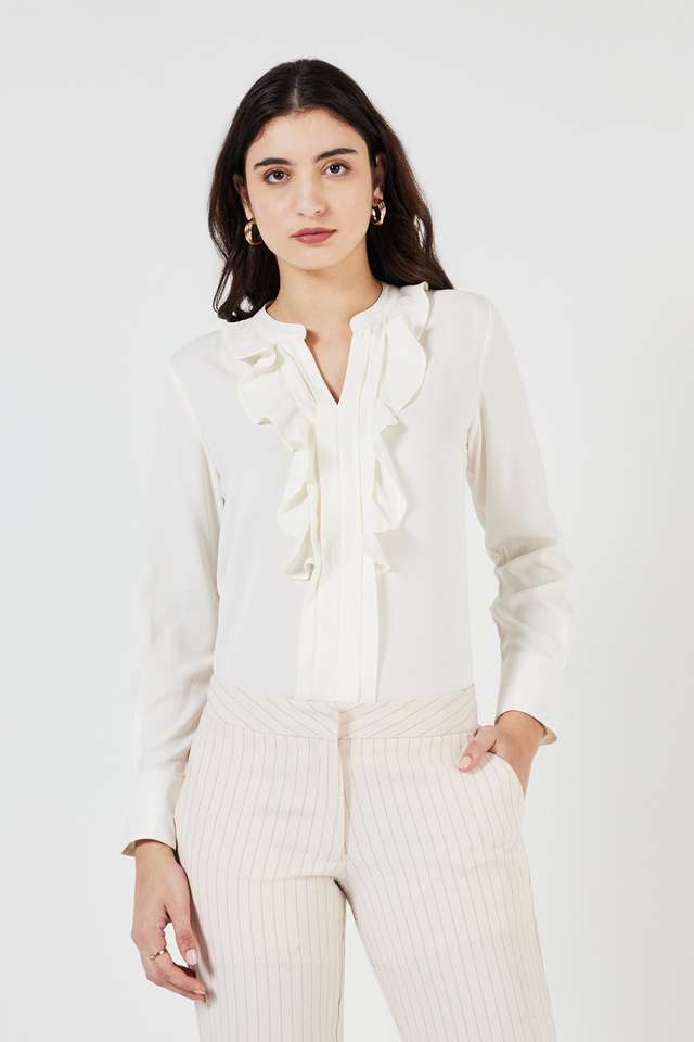 Solid-Polyester-Round-Neck-Women-s-Top