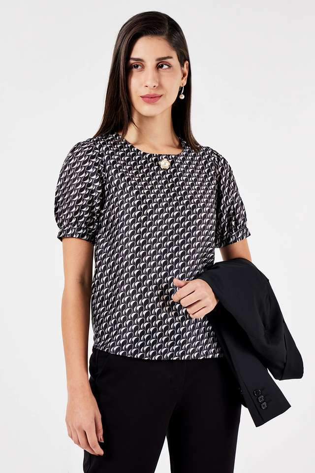 Printed-Polyester-Round-Neck-Women-s-Top
