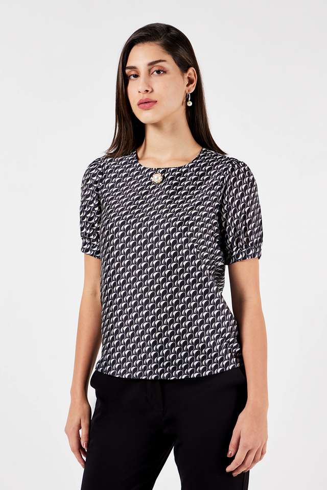 Printed-Polyester-Round-Neck-Women-s-Top