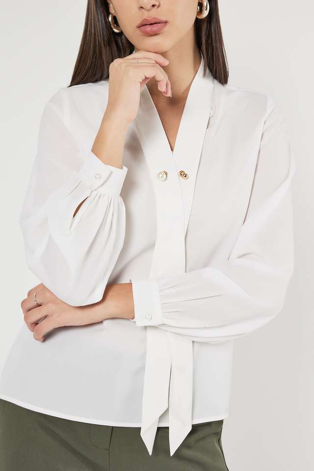 Solid-Polyester-Round-Neck-Women-s-Top