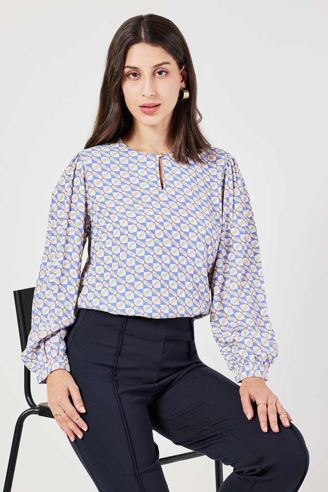 Printed-Polyester-Collared-Women-s-Top
