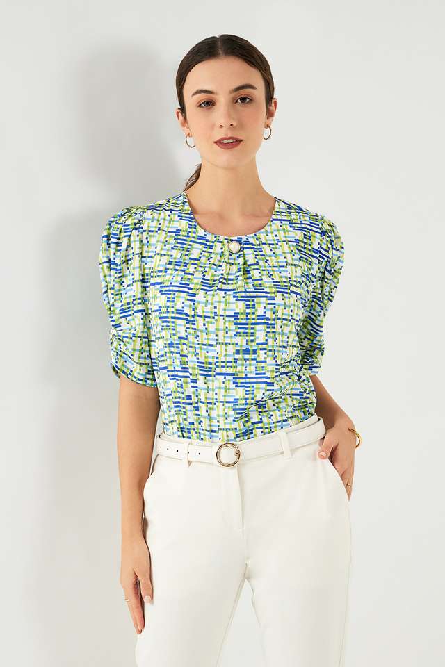 Printed-Polyester-Collared-Women-s-Top