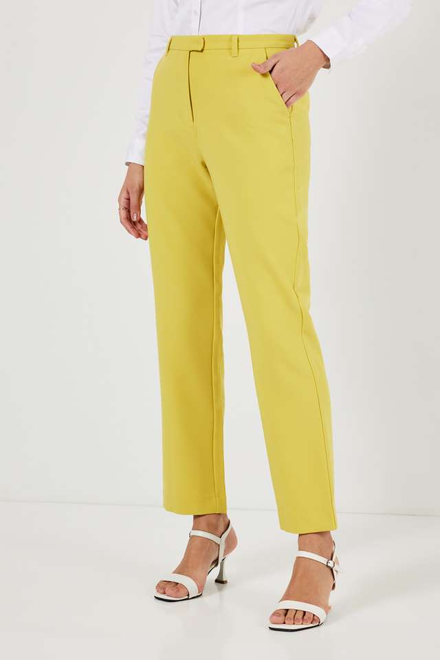 Solid-Tailored-Fit-Blended-Fabric-Women-s-Formal-Wear-Trousers