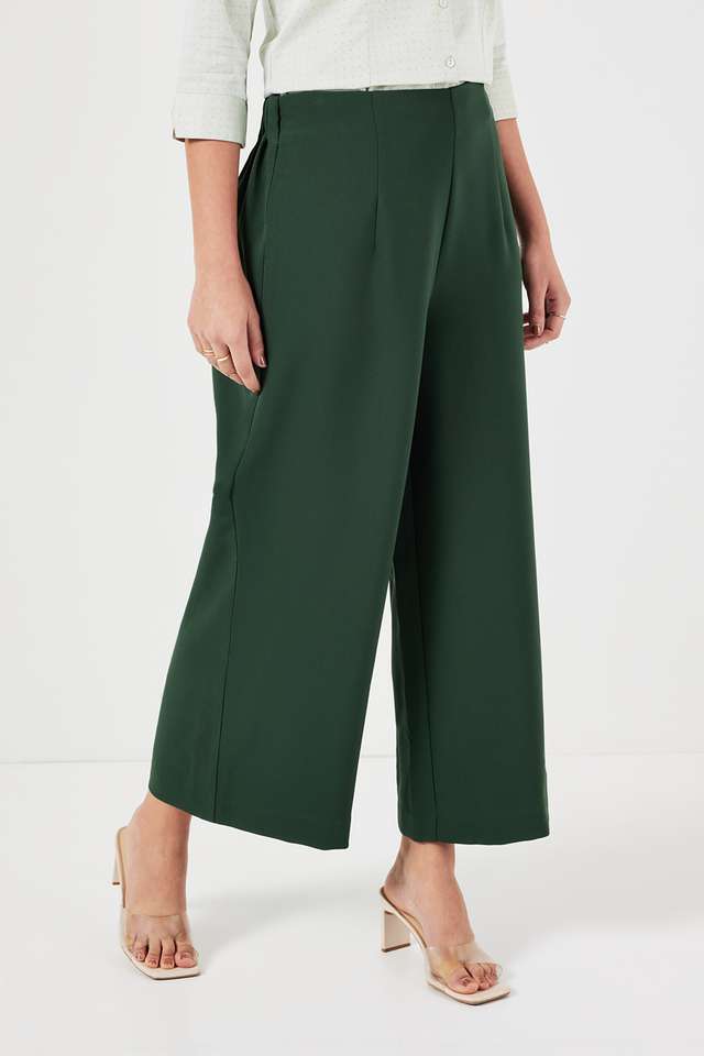 Solid-Tailored-Fit-Blended-Fabric-Women-s-Formal-Wear-Trousers