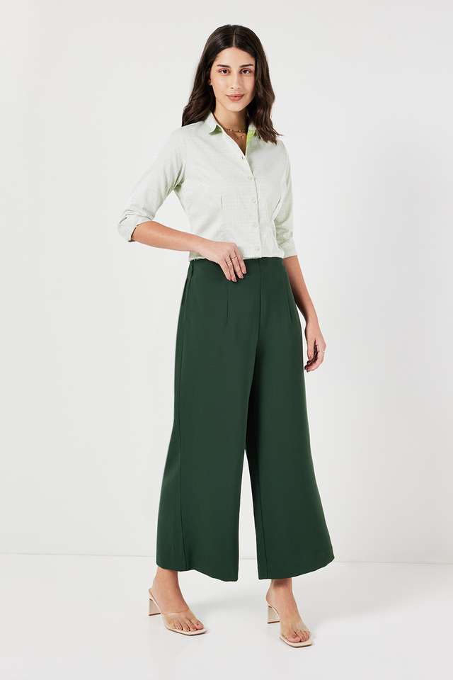 Solid-Tailored-Fit-Blended-Fabric-Women-s-Formal-Wear-Trousers