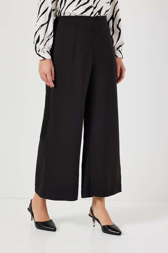 Solid-Tailored-Fit-Blended-Fabric-Women-s-Formal-Wear-Trousers