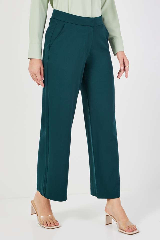 Solid-Tapered-Fit-Blended-Fabric-Women-s-Formal-Wear-Trousers