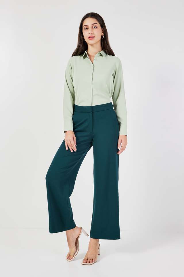 Solid-Tapered-Fit-Blended-Fabric-Women-s-Formal-Wear-Trousers