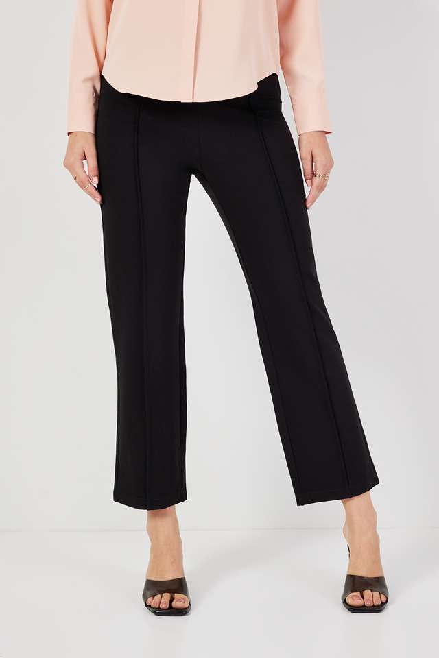 Solid-Tapered-Fit-Blended-Fabric-Women-s-Formal-Wear-Trousers