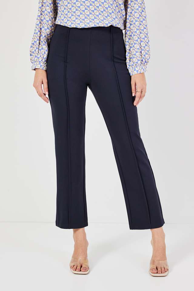 Solid-Tapered-Fit-Blended-Fabric-Women-s-Formal-Wear-Trousers