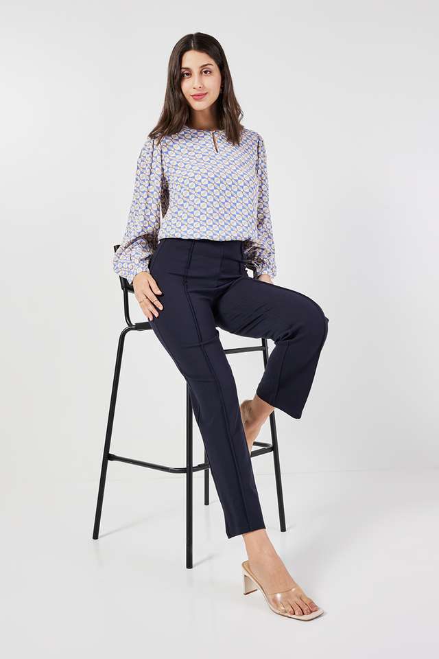 Solid-Tapered-Fit-Blended-Fabric-Women-s-Formal-Wear-Trousers