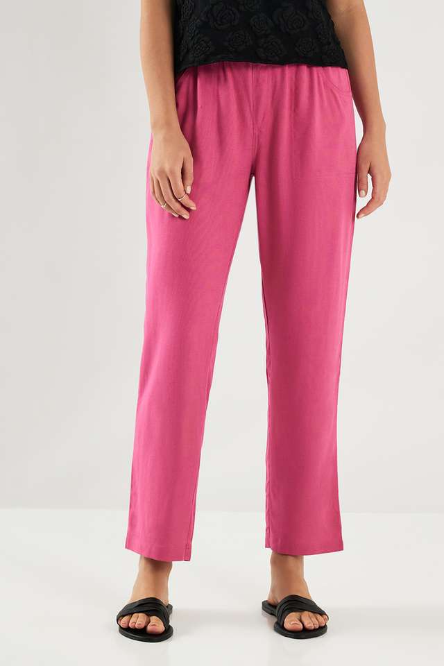 Solid-Blended-Fabric-Straight-Fit-Women-s-Pants