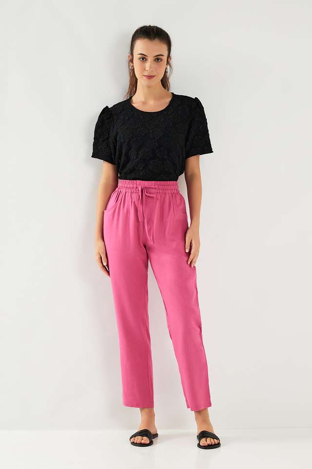 Solid-Blended-Fabric-Straight-Fit-Women-s-Pants