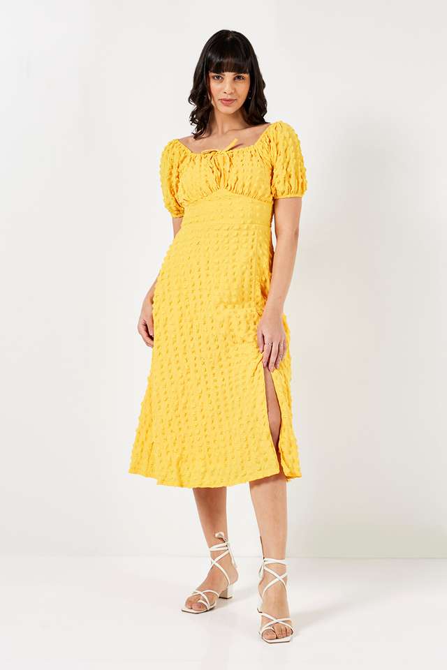 Solid-Square-Neck-Polyester-Women-s-Dress