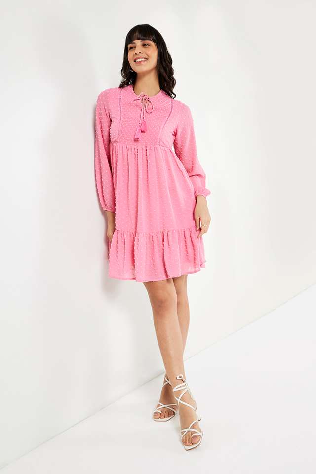 Solid-Round-Neck-Chiffon-Women-s-Dress