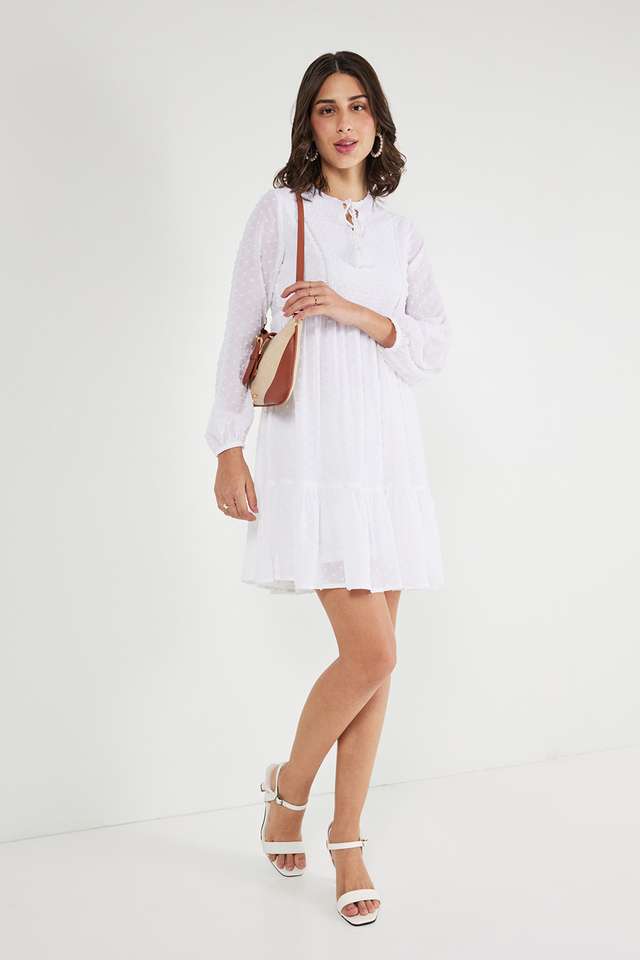 Solid-Round-Neck-Chiffon-Women-Dress