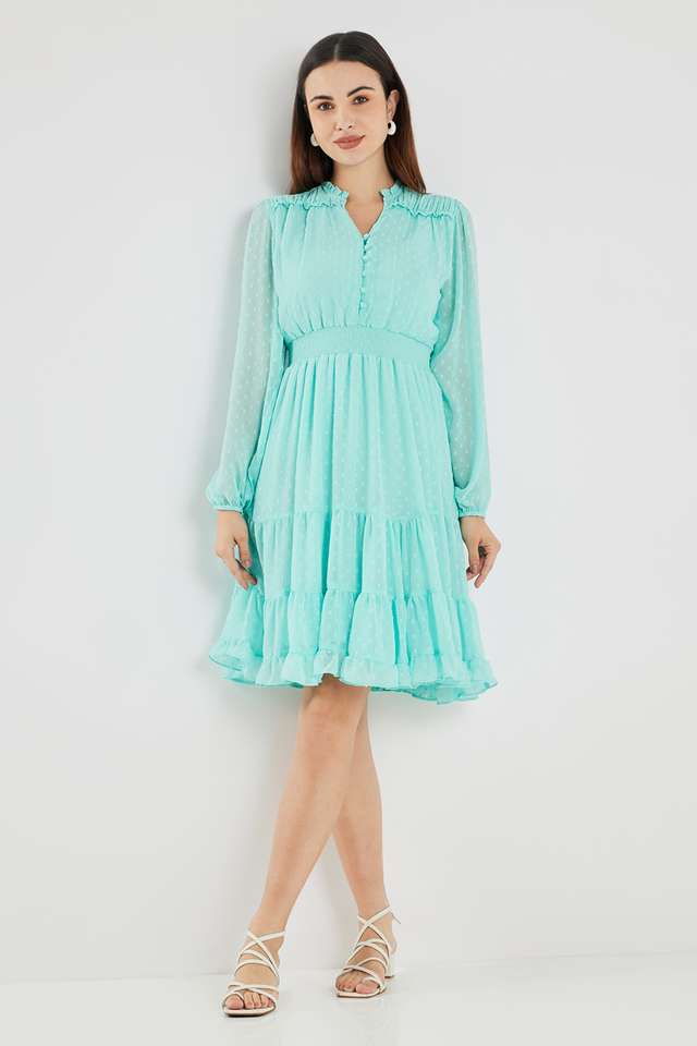 Solid-Blended-Fabric-V-Neck-Women-s-Knee-Length-Dress