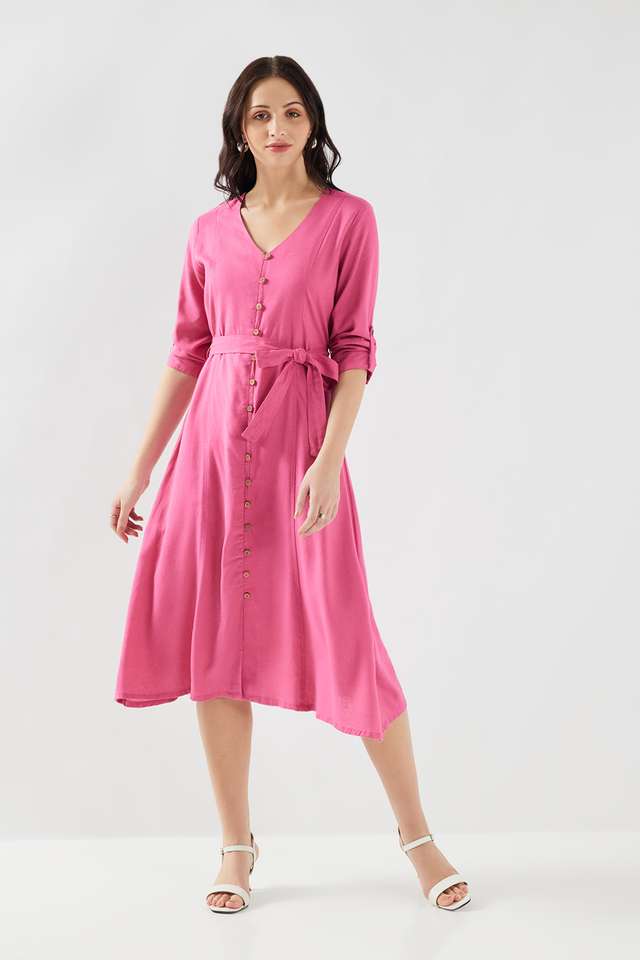 Solid-Blended-Fabric-Regular-Fit-Women-s-Dress