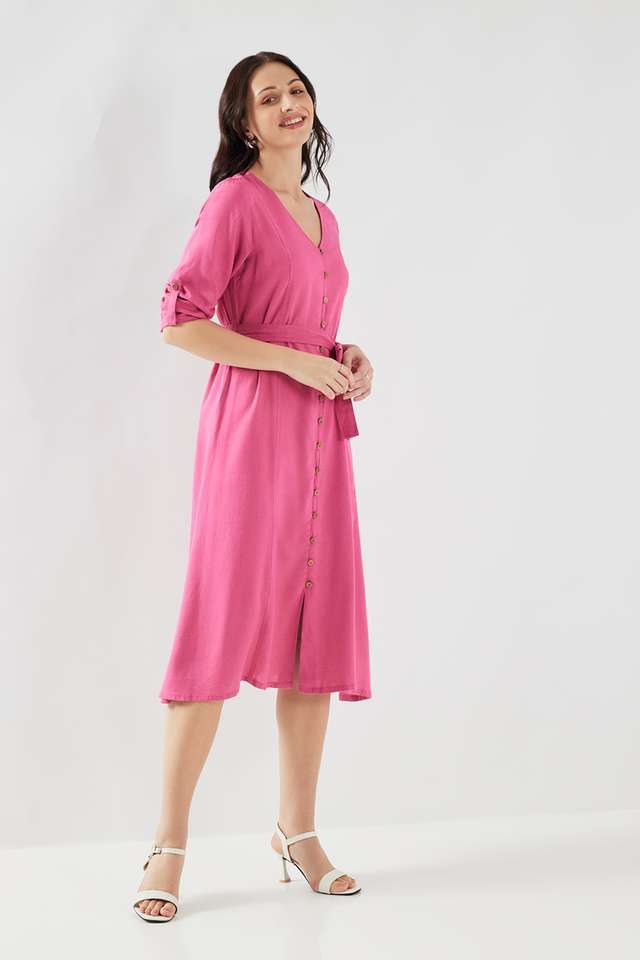 Solid-Blended-Fabric-Regular-Fit-Women-s-Dress