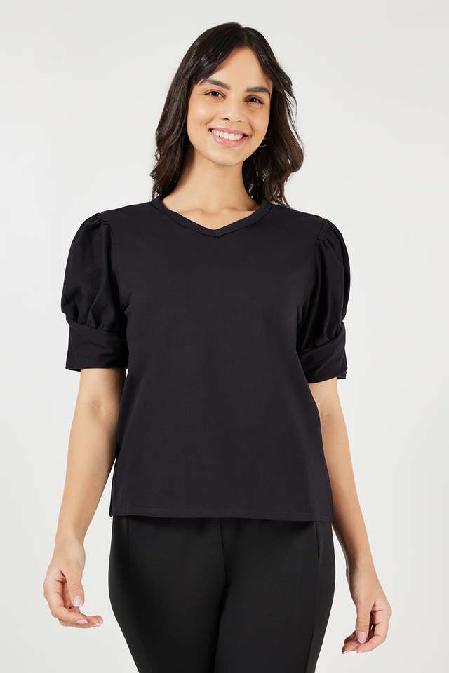 Solid-Cotton-V-Neck-Women-s-Top