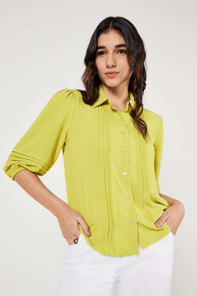 Solid-Polyester-V-Neck-Women-s-Top