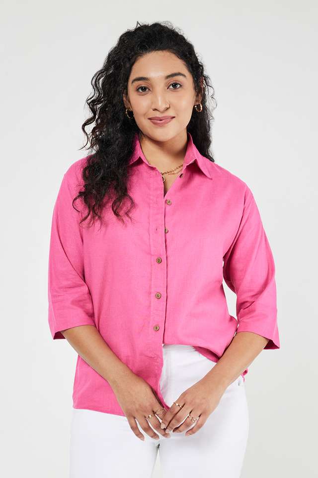 Solid-Collared-Linen-Women-s-Casual-Wear-Shirt