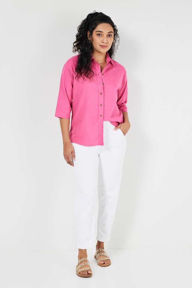 Solid-Collared-Linen-Women-s-Casual-Wear-Shirt