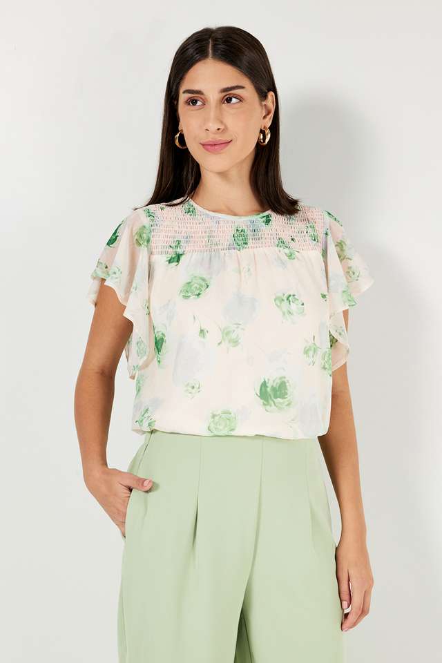 Floral-Chiffon-Round-Neck-Women-s-Top
