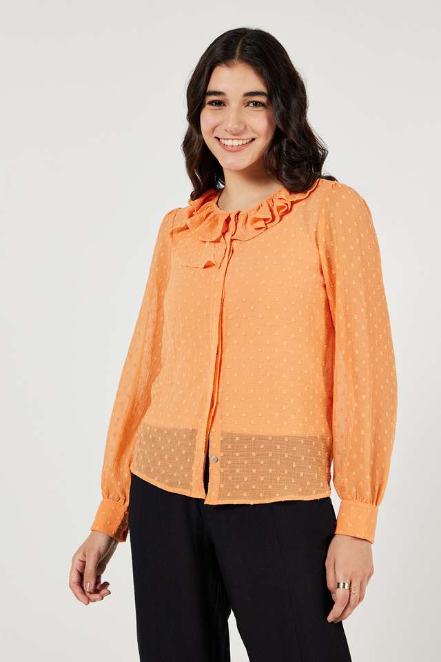 Solid-Chiffon-Round-Neck-Women-s-Top