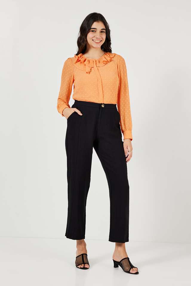 Solid-Chiffon-Round-Neck-Women-s-Top